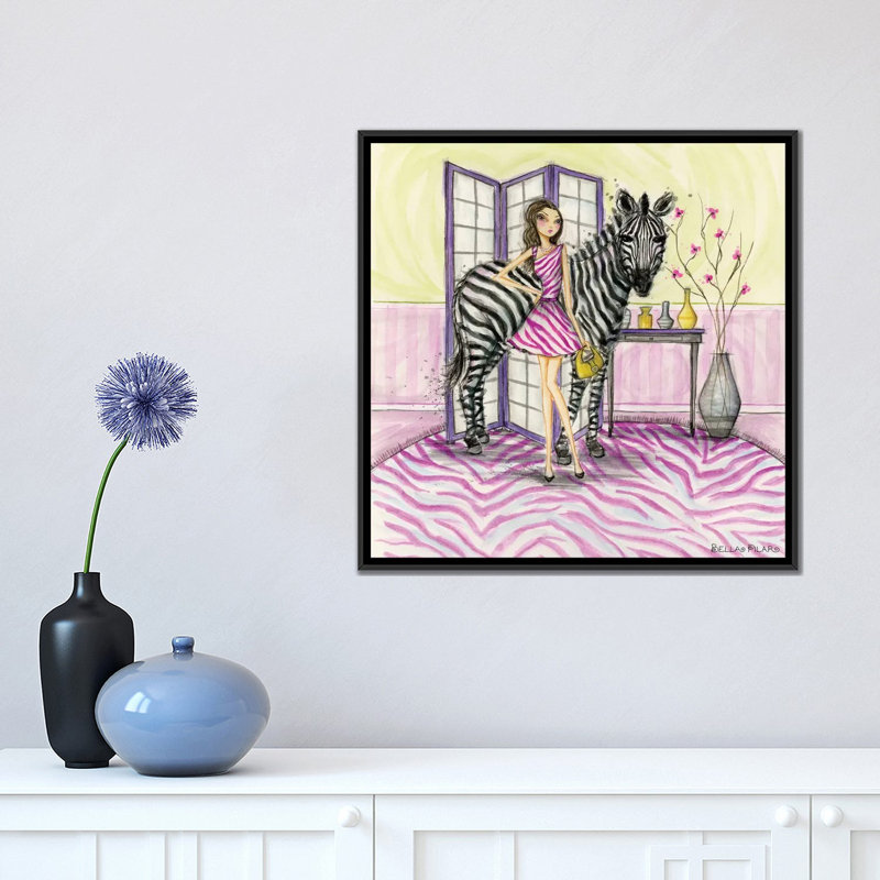 Zoe et zèbre art, H 18 po x l 18 po x P 1,5 po, Toile avec cadre noir