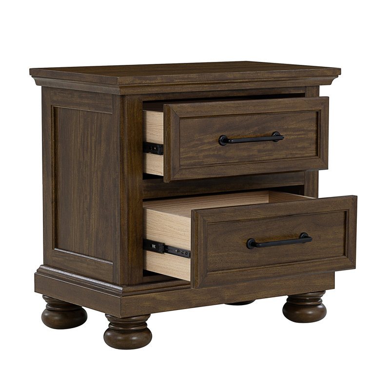 Table de chevet brune à 2 tiroirs avec port USB