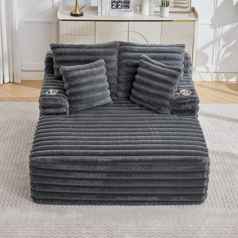 Chaises longues d'intérieur surdimensionnées, fauteuil en fausse fourrure grise pour la maison, aucun assemblage requis