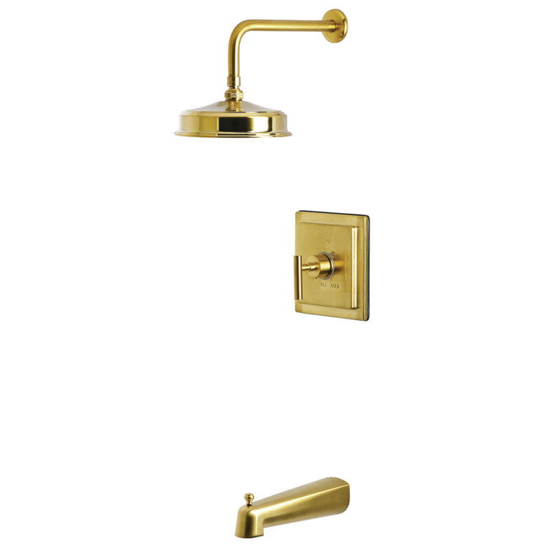 Robinet de baignoire et douche à pression équilibrée à poignée simple Kingston Brass Kingston, Laiton brossé