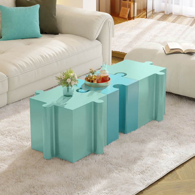 Ensemble de tables d'appoint artistiques 3 pièces MGO, Vert clair / bleu clair
