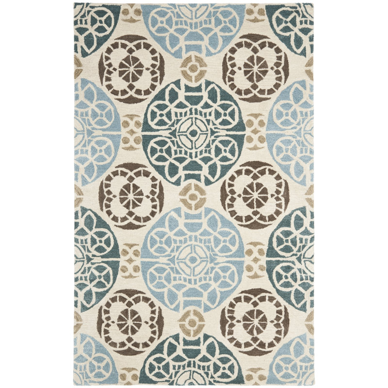 Tapis beige / bleu en laine / viscose touffeté à la main Eaton Wyndham, Rectangulaire 2 pi x 3 pi