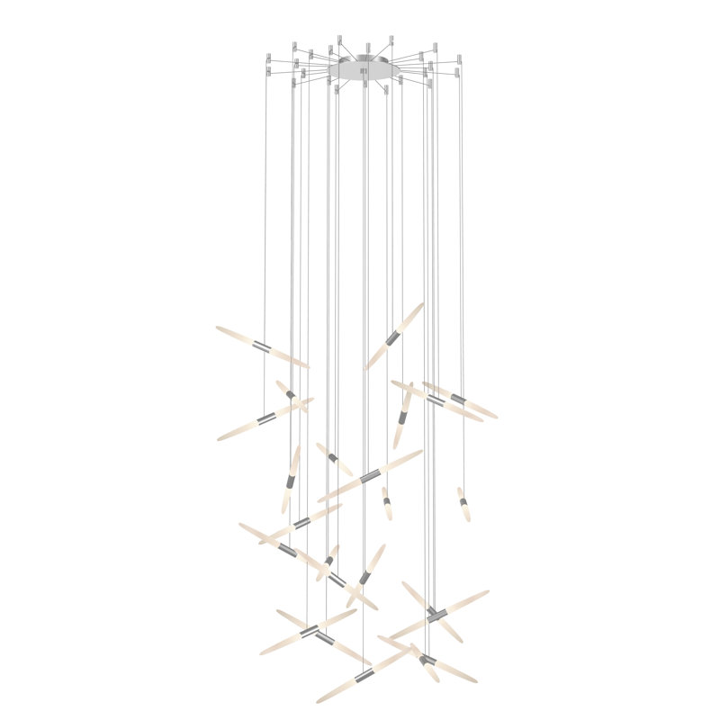 Luminaire suspendu géométrique à 24 lumières Ballet, Aluminium satiné brillant
