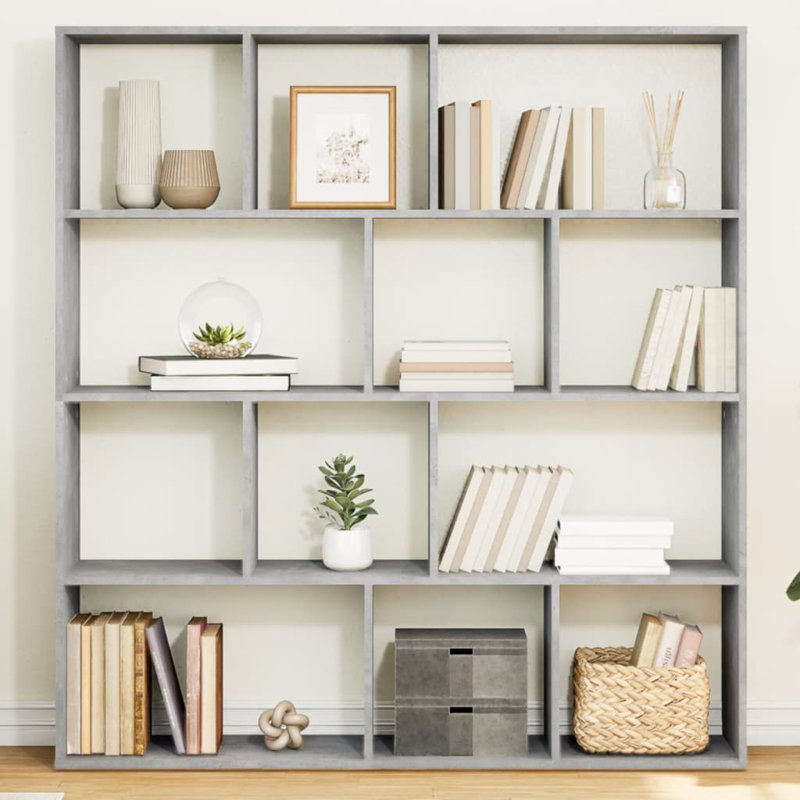 Atyana 141.5 cm H x 132 cm W Book Cabinet Bookcase, Concrete Grey
