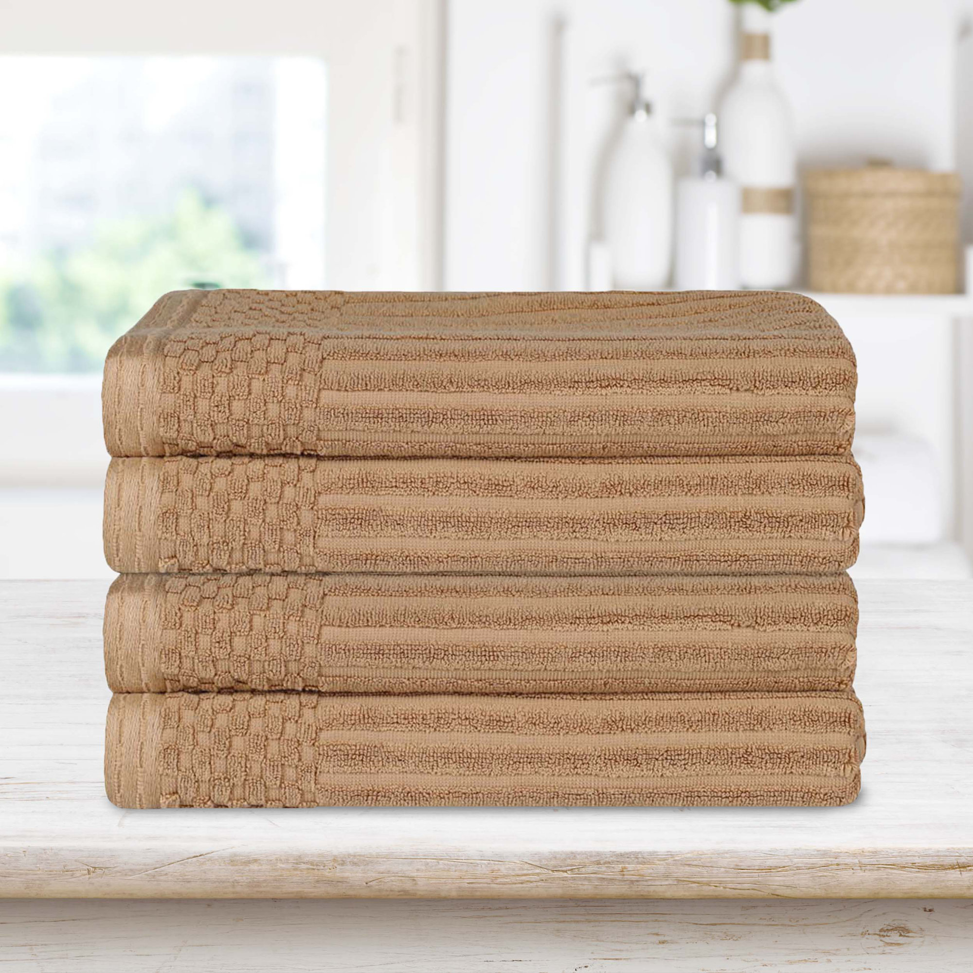 Ribbed Cotton Absorbent Heavyweight Bath Towel, Coffee