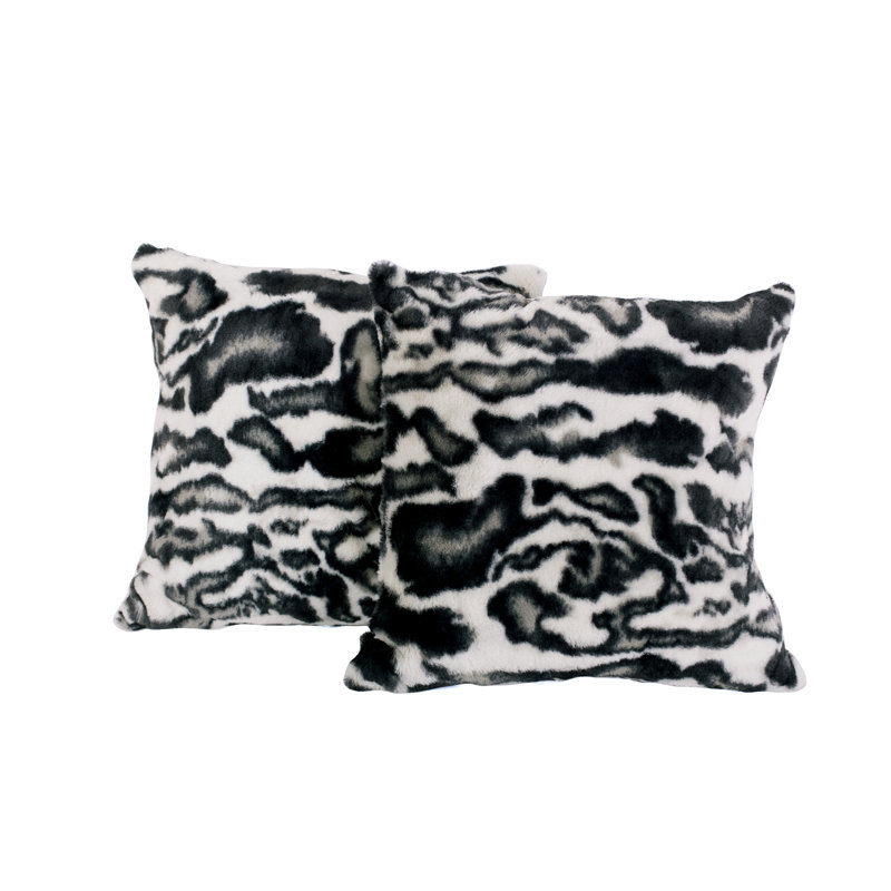 Gray and Black Tiger Print Faux Fur Pillow Covers, 20x20, Set of 2