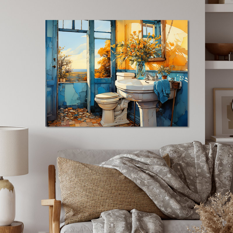 «Bathroom & Turquoise Paint I - Bath & Laundry», art mural en métal, H 12 po x l 20 po x P 1 po