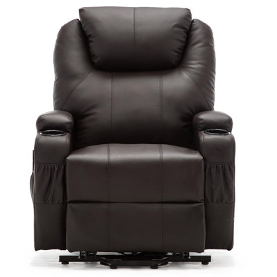 86 cm Wide Faux Leather Lift Assist Recliner with Massager and Heated Cushion