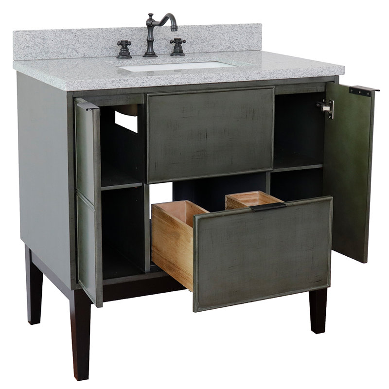 37'' Single Bathroom Vanity with Top, Gray Granite