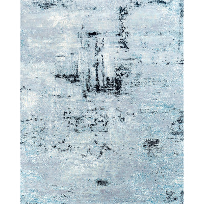 Hand-Knotted High-Quality Blue and Silver Area Rug