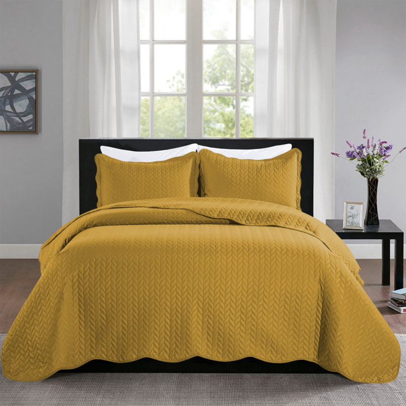 Microfiber Embossed Bedspread Set, Ochre, King Bedspread + 2 King Shams