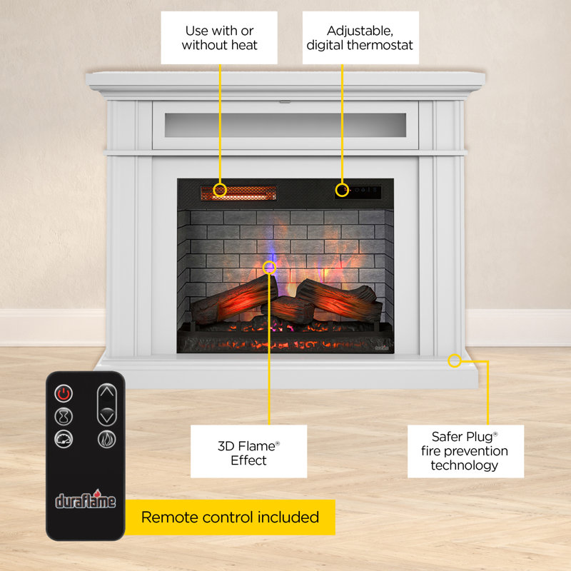 duraflame® Electric Fireplace Wall Mantel with Infrared Heater and Remote Control, Bright White, Bright White
