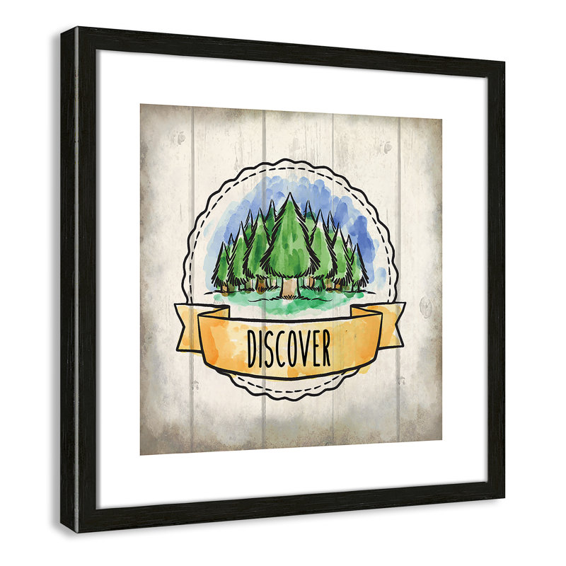 «Adventure is out There», art encadré 3, 16" H x 16" W x 1.18" D, Cadre boîte à grain de bois noir