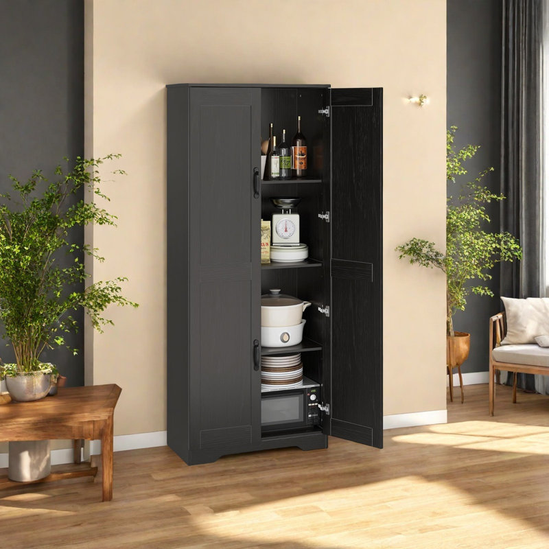 Kitchen Pantry Cabinet, Freestanding Pantry Storage Cabinet, Black