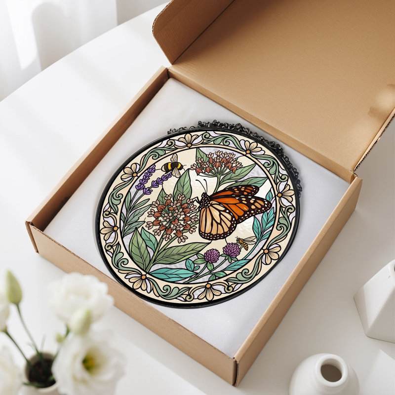 Panneau de vitrail de jardin Butterfly ， 7,8H, H 7,8 po