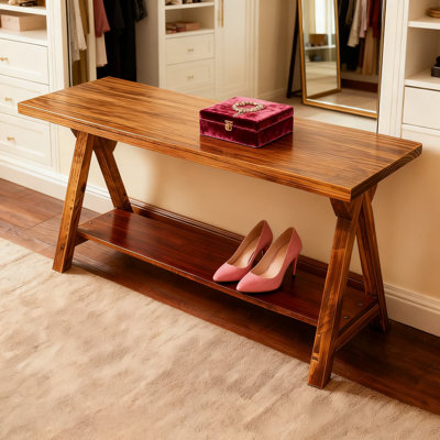 Solid Wood Entryway Bench With Storage Shelf, Rustic Farmhouse Hallway Bench For Indoor Use, 30 Inch Narrow Bench For Bedroom And Foyer