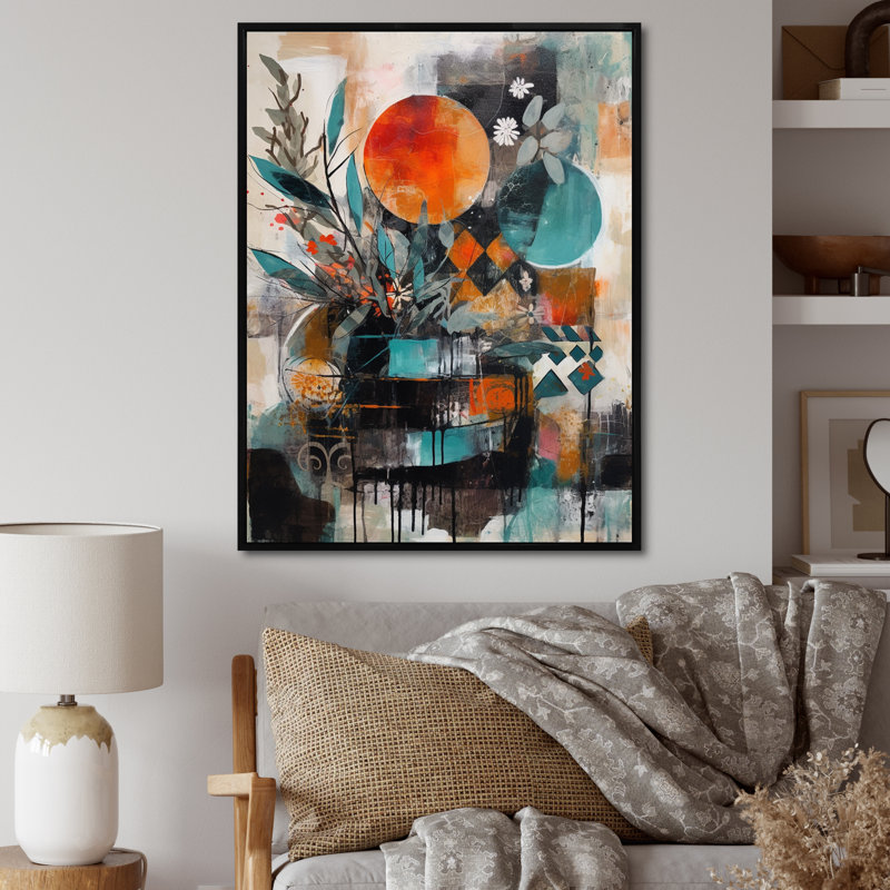 Libération artistique verte et orange de Luisarmando sur toile, H 32 po x l 16 po x P 1 po, Cadre flottant noir