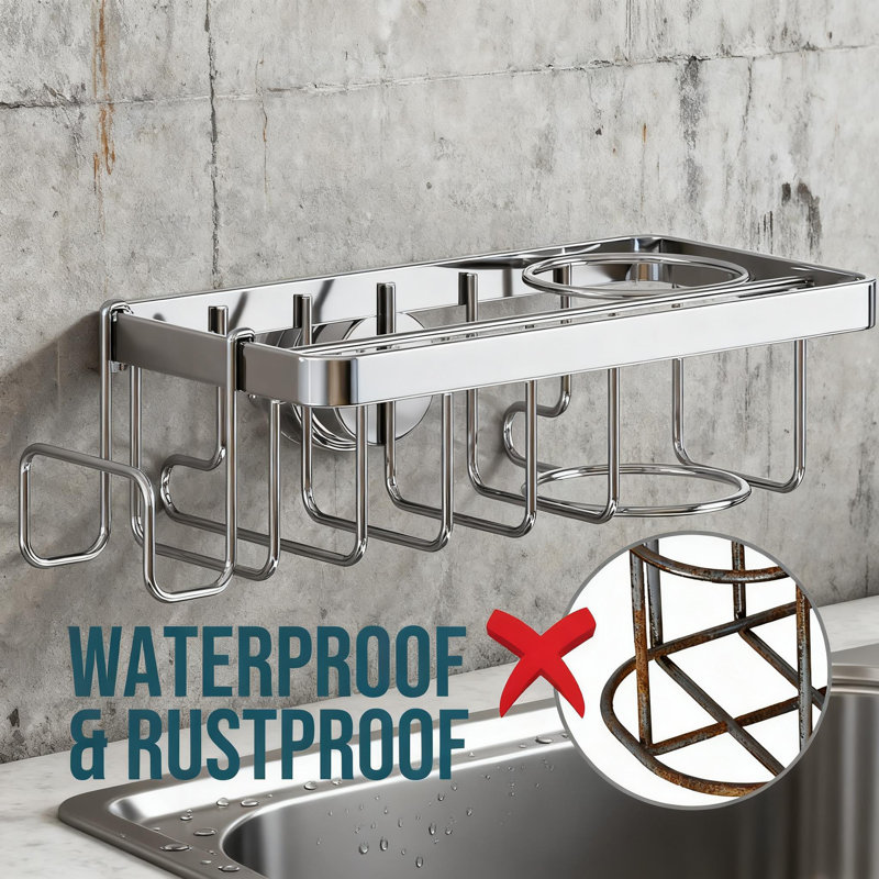 Porte-éponge et support 4 en 1 antirouille avec ventouse solide amovible pour l'organisation et le rangement de l'évier de cuisine