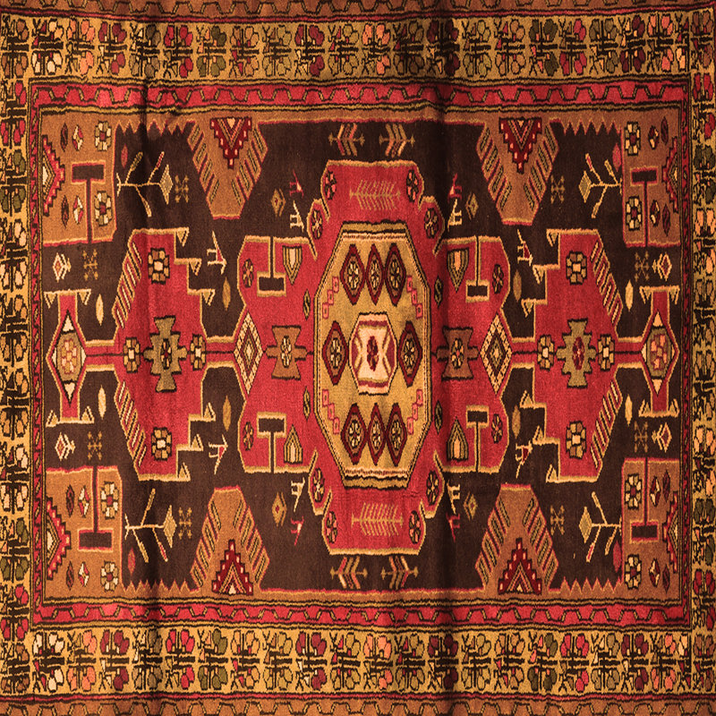 Tapis en laine / polyester tissé à la machine Southwestern en rouge / noir / beige, Carré 8 pi
