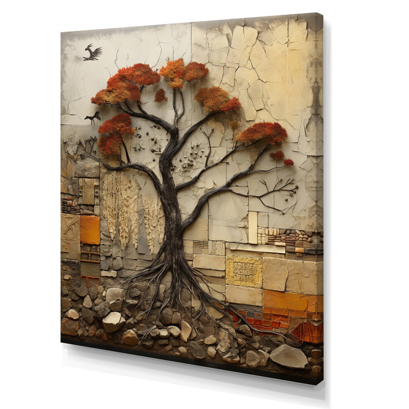 Thadis " Baobab Tree Collage II ", 20" H x 12" W x 1" D, Wrapped Canvas