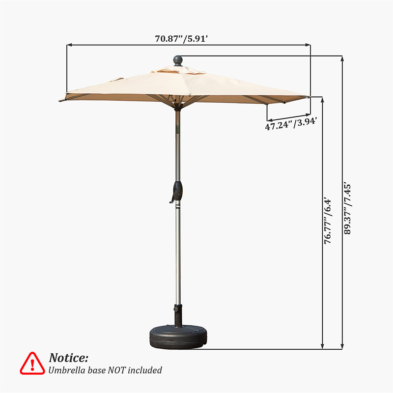 Parasol de patio rectangulaire avec fonction de levage et d'inclinaison à manivelle (base non incluse), Beige clair