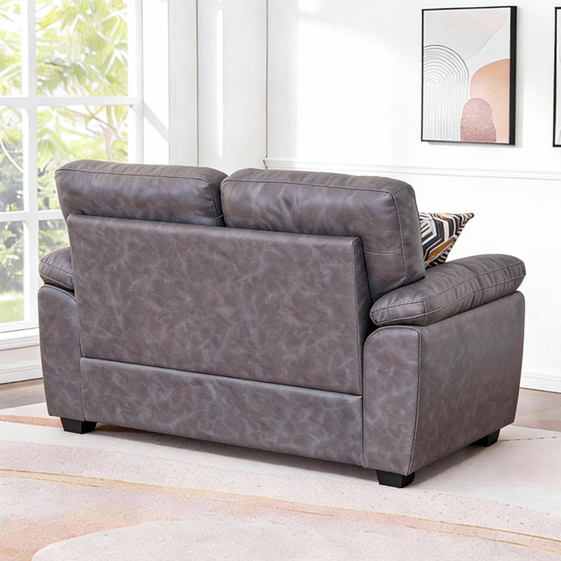 58.66" Leathaire Loveseat with 2 Accent Pillows for Living Room, Gray