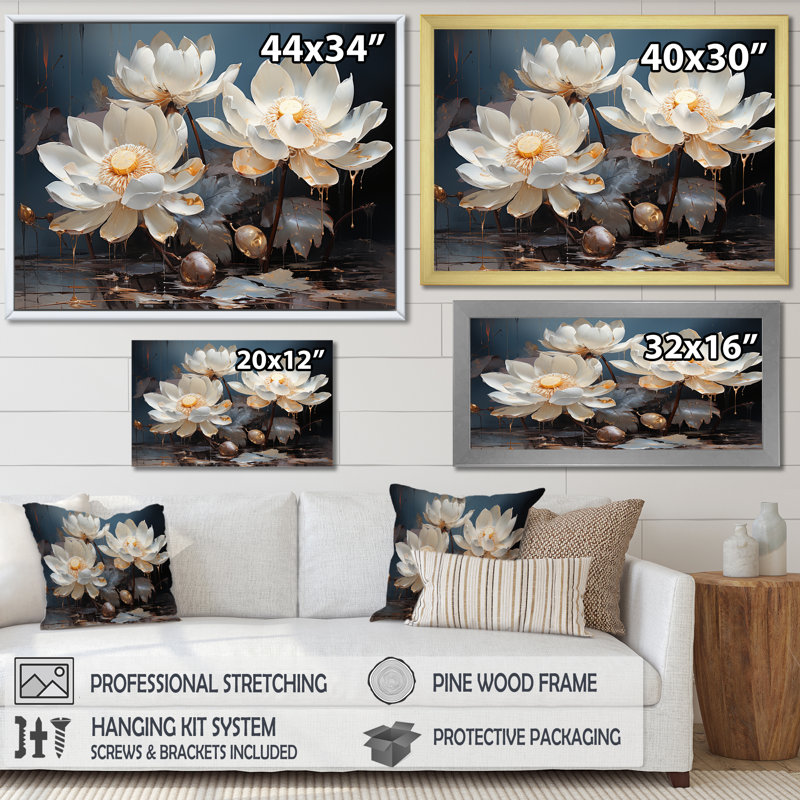 Sacred Lotus Dreams I sur impression sur toile, Cadre doré simple, H 30 po x l 40 po x P 1,5 po