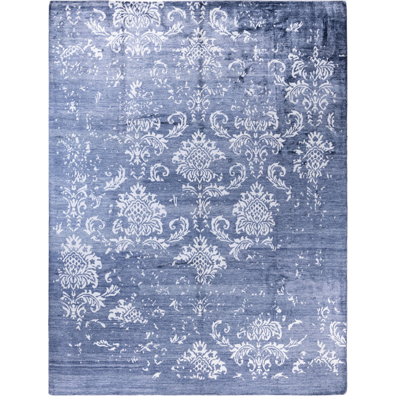 Tapis unique noué à la main moderne ivoire 9 pi 0 po x 11 pi 10 po Modern