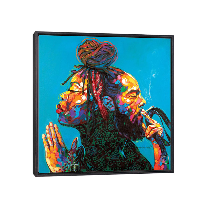 Reproduction d’art à motif d’œuvre d’art, Toile avec cadre noir patiné, Pas de tapis, H 37 po x l 37 po x P 1,5 po