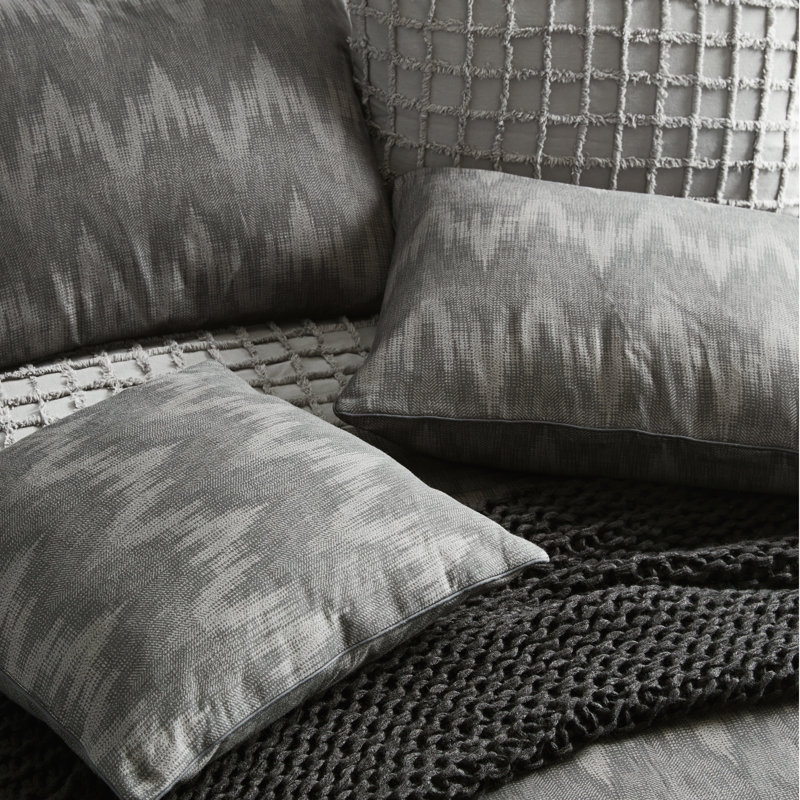 Ensemble de housse de couette réversible en coton Catrine, Housse de couette grand et 2 taies décoratives, Gris