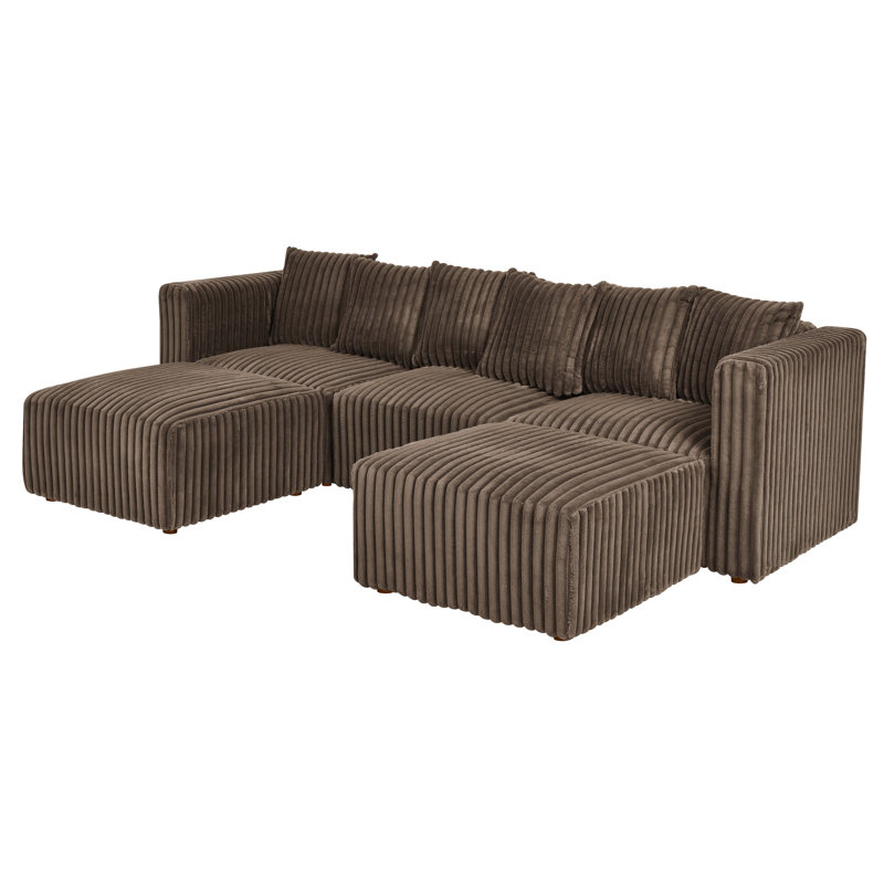Canapé modulaire Dornwich, Fausse fourrure brune foncée, H 27 po x l 101,5 po x P 62 po
