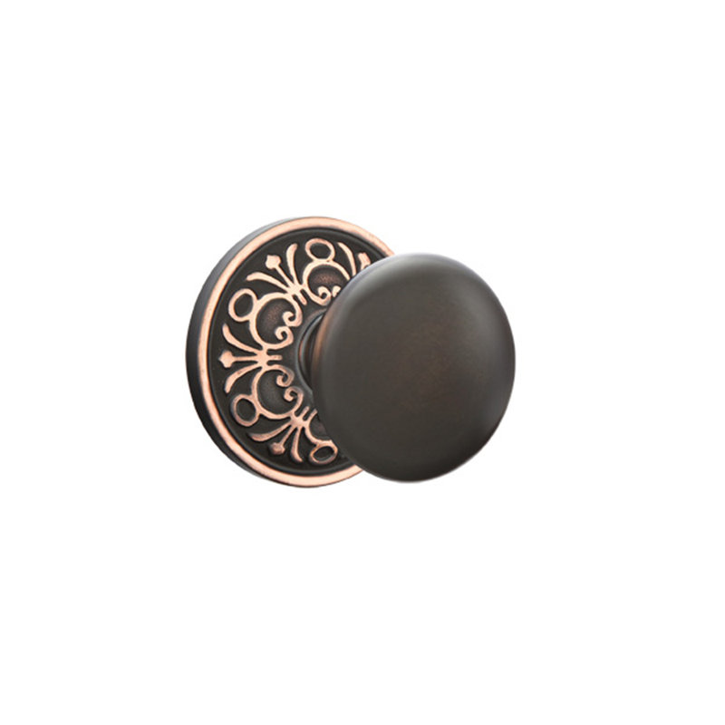 Ensemble de faux boutons Emtek avec rosette Lancaster et bouton Providence, Bronze frotté à l'huile