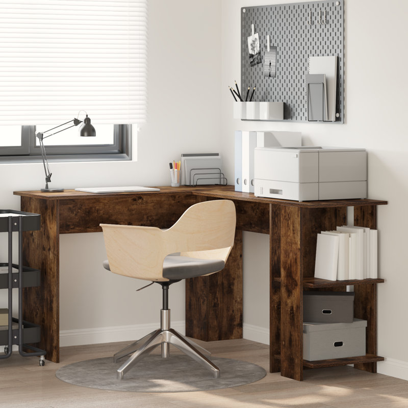 Corner Desk Particle Board Medium, Smoked Oak