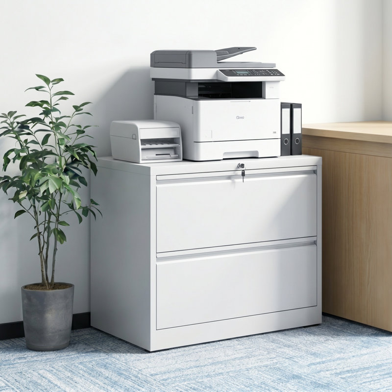 Classeur 35 po à 2 tiroirs, classeurs en métal pour rangement de bureau personnel avec finition blanche