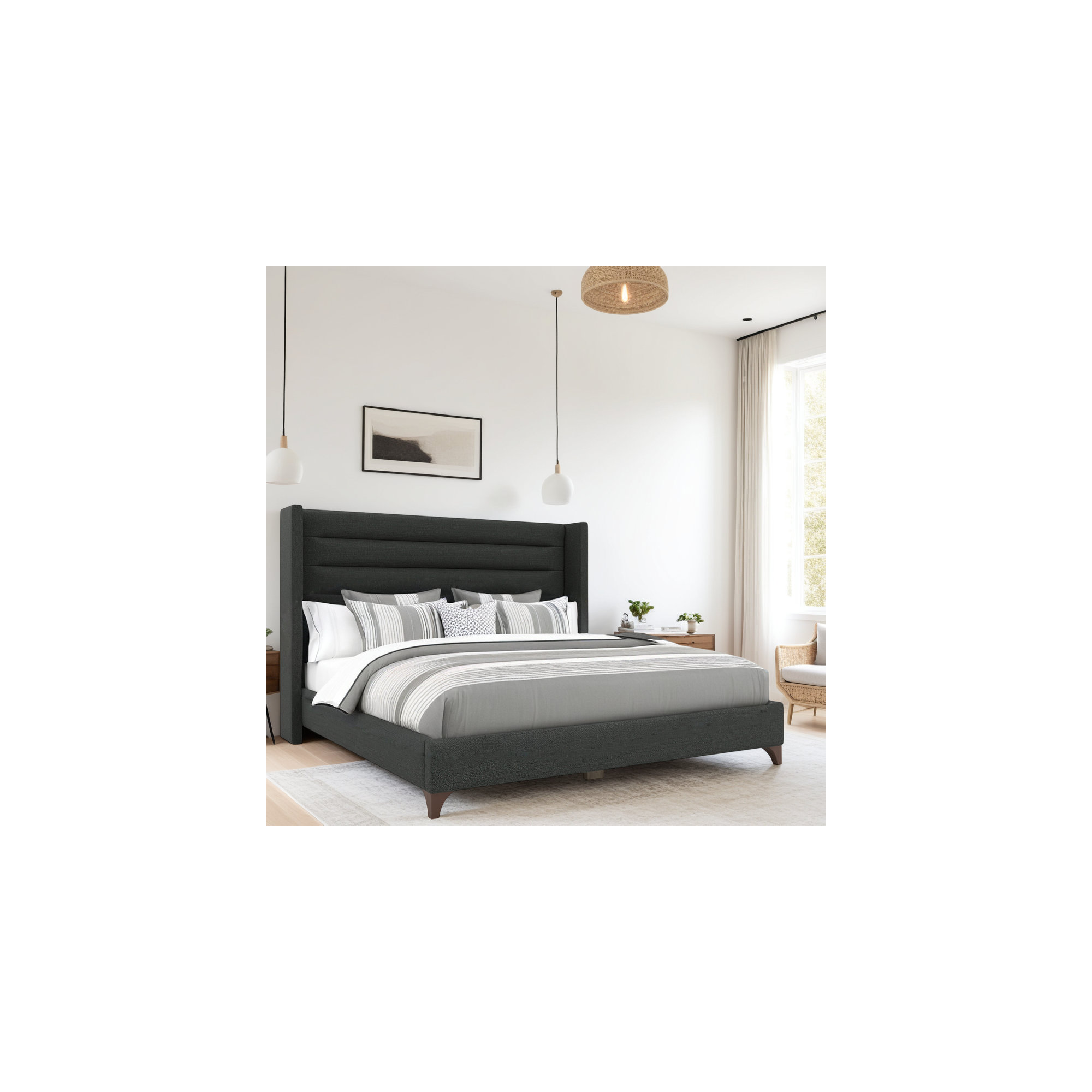Miliyah Horizontal Channel Upholstered Bed, Charcoal Revolution®, King