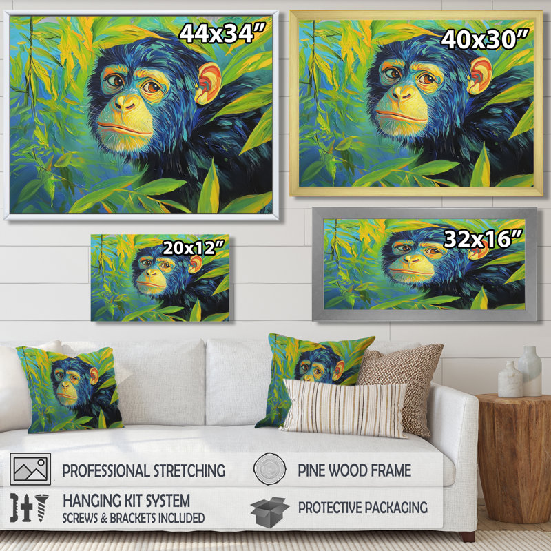 «Playful Monkey Primer In The Jungle II», Reproduction encadrée d'une seule photo sans pass, Noir, H 12 po x l 20 po
