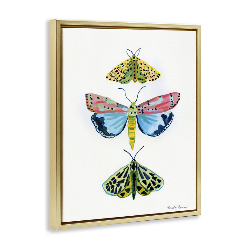 Cadre flottant Bright Moths Trio, design par Farida Zaman, H 31 po x l 25 po, Cadre flottant métallique doré