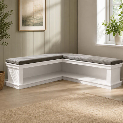 Banc de rangement rembourré en forme de L de 63 pouces, banc à chaussures d'entrée avec étagères ouvertes