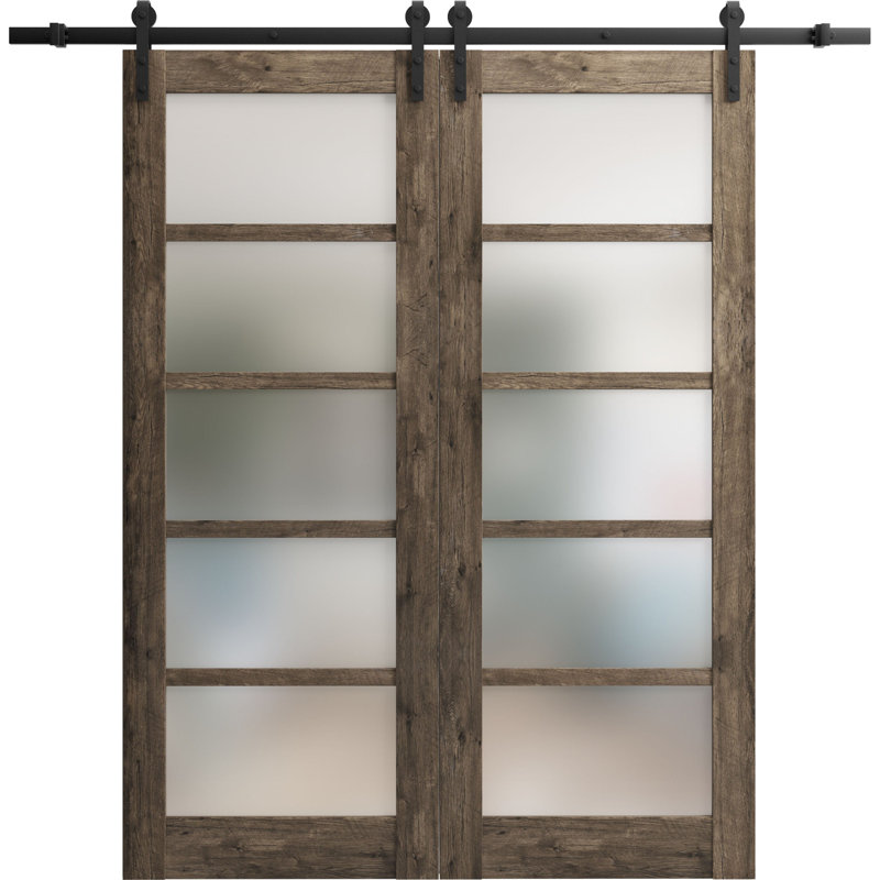 Porte de grange à panneaux en bois Quadro sans trousse de quincaillerie d'installation, Chêne cognac, 64 po x 80 po