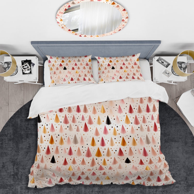 Tiny Triangles Pattern In Light Pink I Geometric Shapes Duvet Cover, King Duvet Cover + 2 King Shams