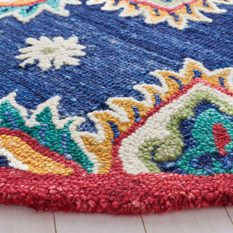Blossom Hand Tufted Wool/Cotton Oriental Rug in Orange/Navy, Round 6'