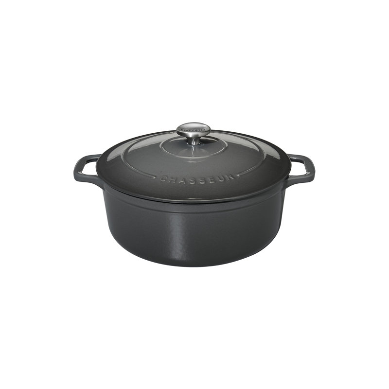 Chasseur 4.2-Quart Enameled Cast Iron Round Dutch Oven, Caviar