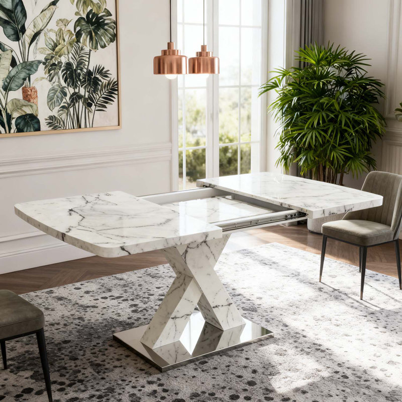 Rectangle Dining Table With Metal Base, White