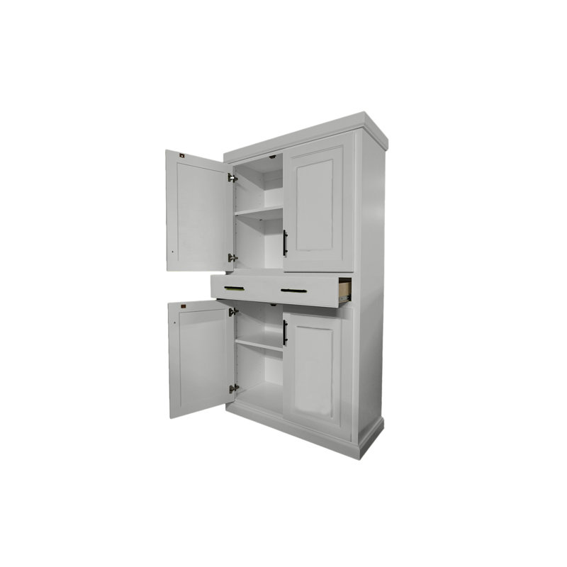 Savannah Solid Wood Kitchen Pantry cabinet with drawer, Bright White