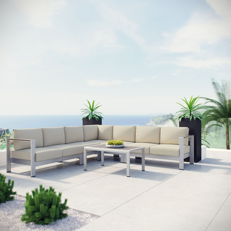 Ensemble de canapé modulaire d'extérieur en aluminium 6 pièces Shore, Sunbrella® beige
