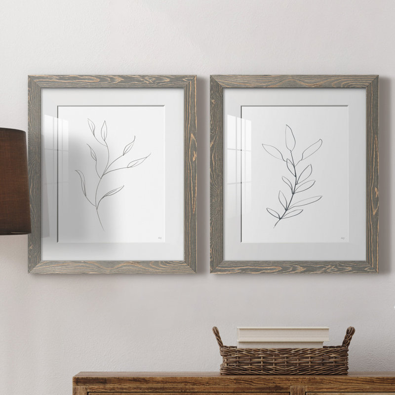 «Botanical Gesture I», reproduction de dessin, Cadre en papier gris, Blanc, H 20 po x l 17 po x P 1 po