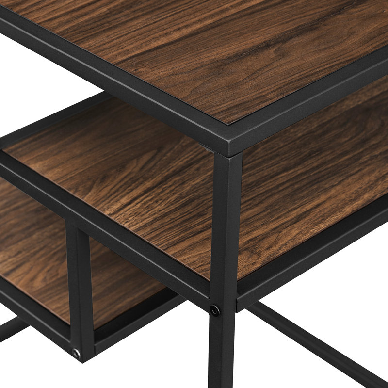 Anfal  Modern Minimal Floating Shelf End Table, Dark Walnut Top/Black Base