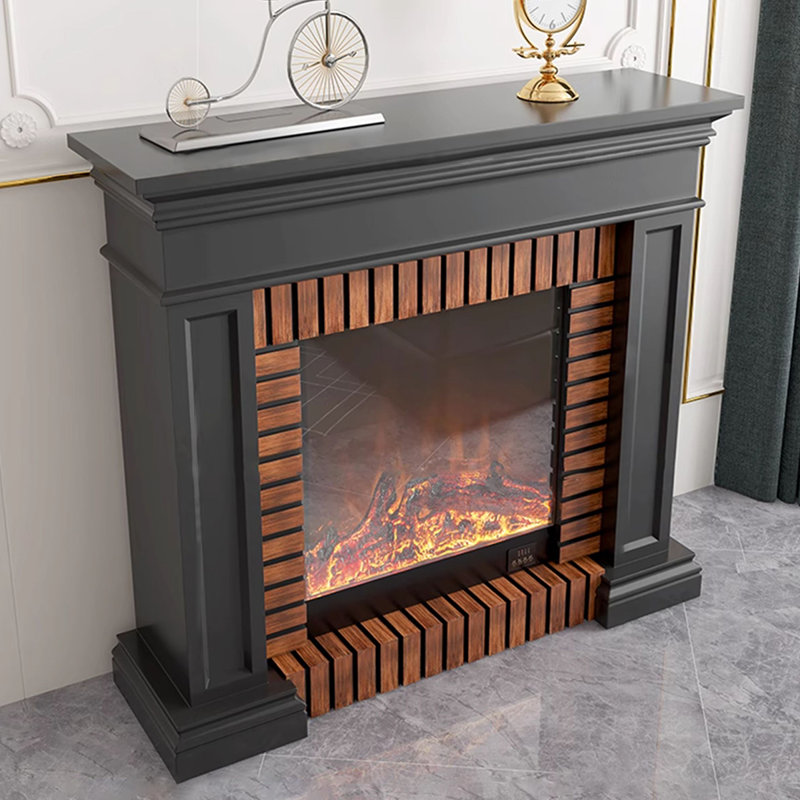 Foyer électrique en bois massif gris Drak, Gris foncé