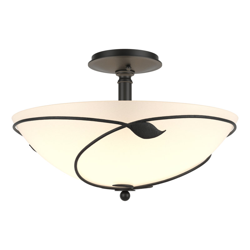 Leaf Semi Flush Mount, Black, Opal, 11" H x 16" W x 16" D