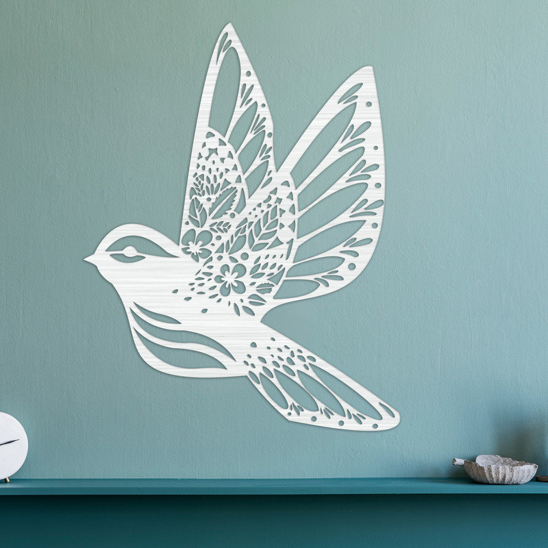 Décoration murale abstraite en forme d'oiseau - ACM, H 32 po x l 24,8 po x P 0,25 po, Noir